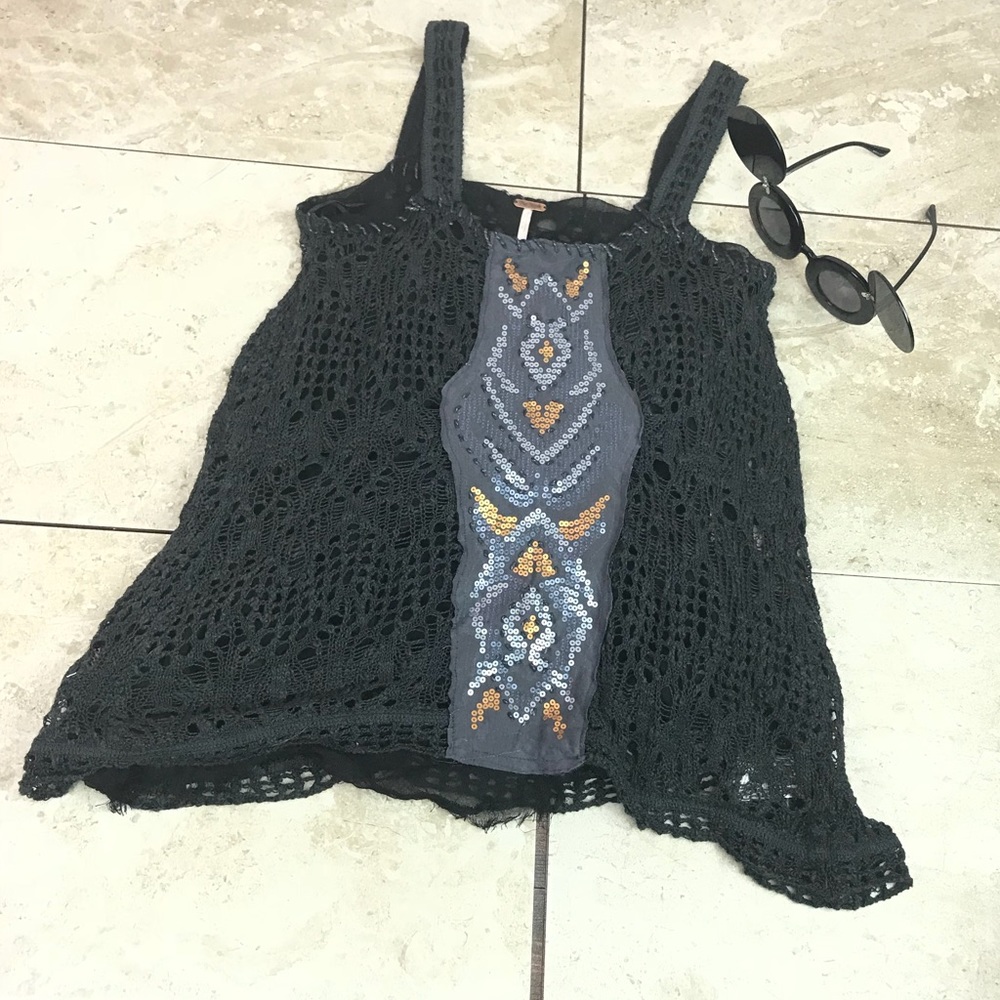 Free People Embroidered Tunic Top XS Boho oversize